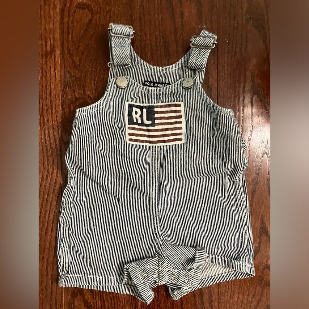 1990s Polo Jeans Co.Polo Jeans Co. Baby Boys Striped Overalls American Flag